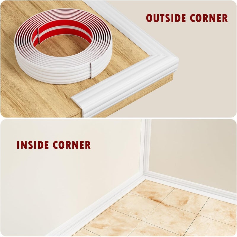 Duzzy Wall Corner Protector Trim, 40 Feet Flexible Inside & Outside Corner Guard Trim, Peel and Stick Corner Molding, Self-Adhesive Strip for Wall Edge, Ceiling, Door Frames, Countertop - Image 4